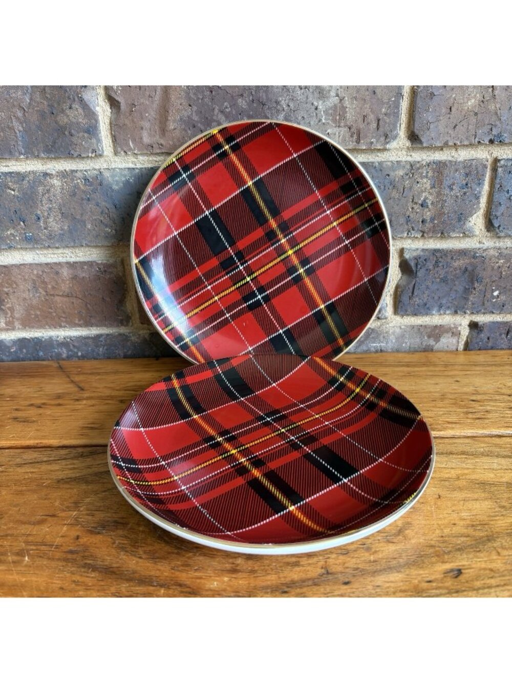 Robert Stanley Red Tartan Mad for Plaid Ceramic Salad Plate 8.46”- Set Of 2